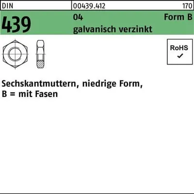 Produktbild von Reyher  Sechskantmuttern DIN 439 04 BM 42 galv. vz (10 Stück)