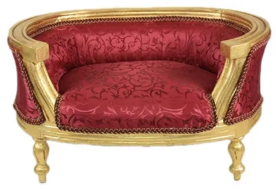 Image de Casa Padrino Baroque Chien & Chat Canapé Bordeaux Motif / Or - Fauteuil pour chien Siège Lit pour chien Lit pour chat Meubles pour chien et chat