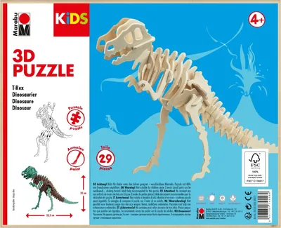 Image de Puzzle bois 3D KiDS dinosaures 29 pièces à colorier