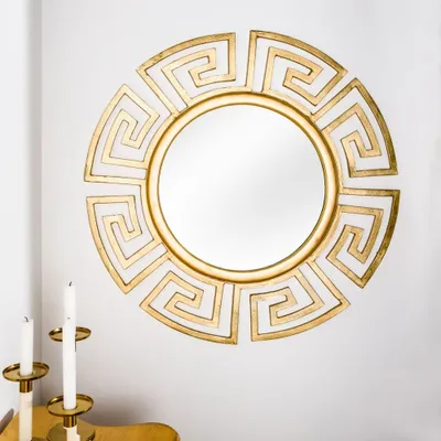 Produktbild von cagü: Beeindruckender Wandspiegel OLYMP Gold Rund mit griechischen Ornamenten Aluminium 85cm