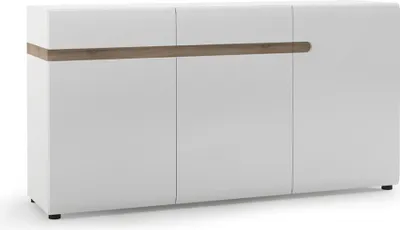 Produktbild von Sideboard, 164cm breit, in weiß Hochglanz mit Trüffel Eiche Nb. LEGNICA-129, B/H/T ca. 164/86,5/42 cm