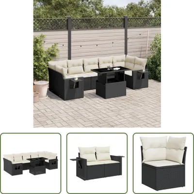 Produktbild von The Living Store 8-tlg. Garten-Sofagarnitur mit Kissen Schwarz Poly Rattan