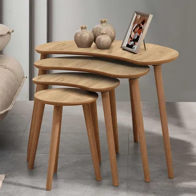 Obrázok produktu pre Skye Decor, kvalitný stôl s vkladacími stolíkmi (4 diely), dub, 40 x 55 x 75 cm | 100 % MDF, hrúbka 18 mm, s drevenými nohami | Ideálny do moderného interiéru, elegantný a funkčný.