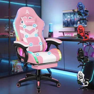 Produktbild von ALFORDSON Racing Gaming Stuhl mit LED RGB Beleuchtung Lordosenstütze Kunstleder Rosa
