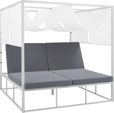 Produktbild von BELIANI Sonnenbett Weiß / Grau mit Sonnendach Aluminium / Polyesterauflagen verstellbare Sitzplätze Doppelliege/ Sonnenliege/ Gartenliege/ Sonneninsel