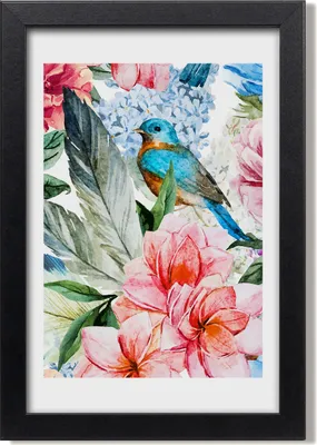 Produktbild von Bild 20x30 MDF-Rahmen, Wandkunst Blumen und Vögel