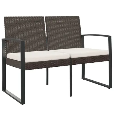 Produktbild von vidaXL Gartenbank 2-Sitzer mit Kissen Braun PP-Rattan