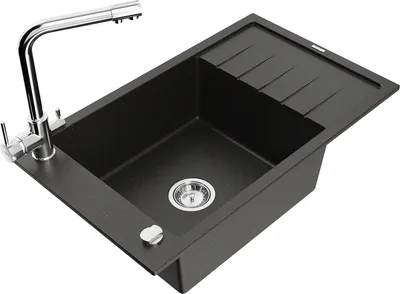 Produktbild von Mexen Elias 1 Becken-Granitspüle mit Abtropffläche und Mischbatterie Duero, Schwarz/Gold metallisch - 6511-75-671600-00