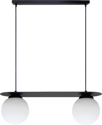 Produktbild von Pendelleuchte Metall Glas H: max. 100 cm Schwarz Weiß E27 2-flammig Kugelschirm Hängeleuchte