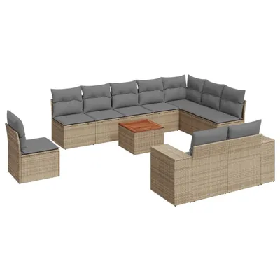 Produktbild von 11-tlg. Garten-Sofagarnitur mit Kissen Beige Poly Rattan