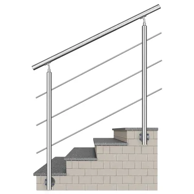 Produktbild von AICA Treppengeländer Edelstahl Seitenmontage Handlauf 120 cm mit 3 Querstäben Innen & Außen