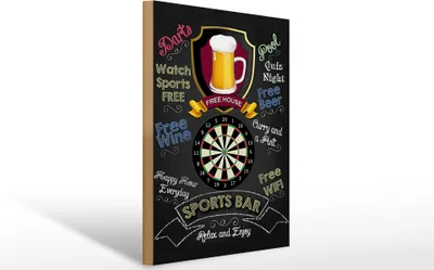 Produktbild von Holzschild  Sports Bar Dart Dartscheibe, 40 x 30 cm, Holzschilder Spruch Sport Hobby