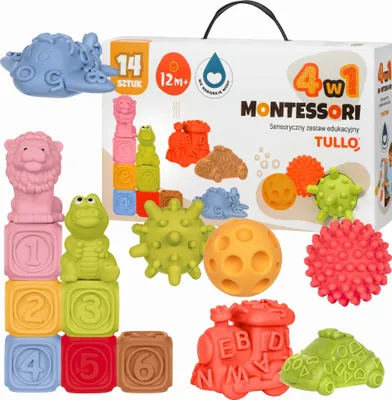 Produktbild von Tullo Klocki sensoryczne pojazdy piłki – zestaw edukacyjny Montessori 14 szt.