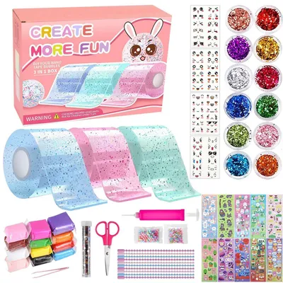 Image de Kit de création avec ruban adhésif nano, 67 pièces, idéal pour les enfants et les adultes, comprenant des paillettes et des autocollants pour réaliser des créations manuelles