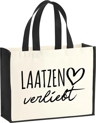 Produktbild von Huuraa Jutetasche Laatzen verliebt 21 Liter Black Jute und Baumwolle Einkaufstasche Geschenkidee