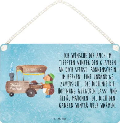 Produktbild von Mr. & Mrs. Panda Schild Igel Maronen DIN A6 - Eisblau - Geschenk, Weihnachten, Kastanien, Weihnachtsmarkt, hängeschild, Dekoschild, Duft, Wandbild Holz, holzbild