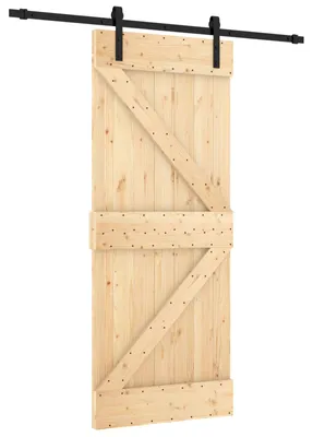 Image de Porte coulissante vidaXL, finition naturelle et noire, 85 x 210 cm, pin massif