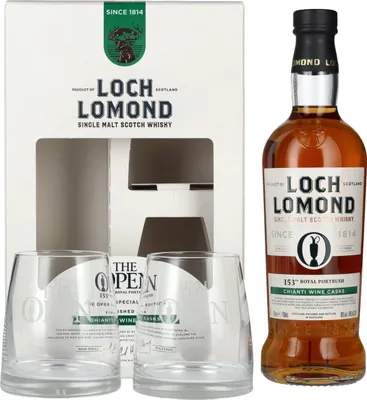 Produktbild von Loch Lomond THE OPEN SPECIAL EDITION 153th Royal Portrush Chianti Wine 2025 46% Vol. 0,7l in Geschenkbox mit 2 Gläsern