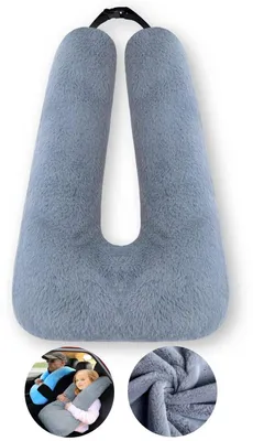 Immagine prodotto di Cuscino da viaggio per bambini, cuscino per il collo a forma di U, cuscino per dormire in auto, rivestito in ecopelliccia di coniglio, colore grigio