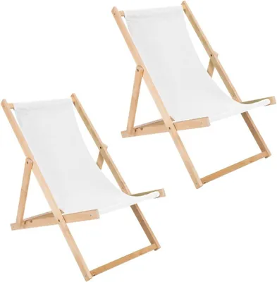 Produktbild von Liegestuhl 2er Set weiß klappbar aus Holz - Klappstuhl Klappliege Sonnenstuhl Strandstuhl Holzklappstuhl Sonnenstuhl Gartenliege