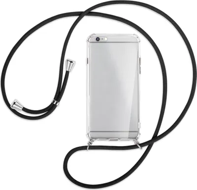 Produktbild von Handykette Backcover-Schutzhülle mit Band (Metall silberfarben) für Apple iPhone 6 Plus - schwarz