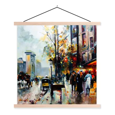 Produktbild von MuchoWow® Textilposter Gemälde - Stadt - Öl 60x60 cm mit holzfarbenen Rahmen - Wanddekoration