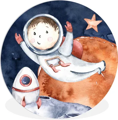Produktbild von MuchoWow® Rundes Wandbild - Runde Bilder Weltraum - Mond - Rakete - Jungen - Mädchen - Kinder Ø 30 cm Kreis Wanddekoration Kunststoff - Wandkreis - Wandschmuck - Schlafzimmer - Bilder - Der Kreis - Kunst für die Wohnung - Plastik - Kunstdruck - Wandbild