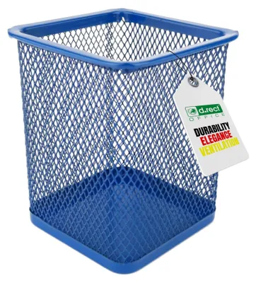 Imagen del producto de Porta-lápices metálico rectangular | Soportes para lápices cúbicos de metal de malla | Vaso multifuncional de malla para bolígrafos, color azul marino, modelo 110851