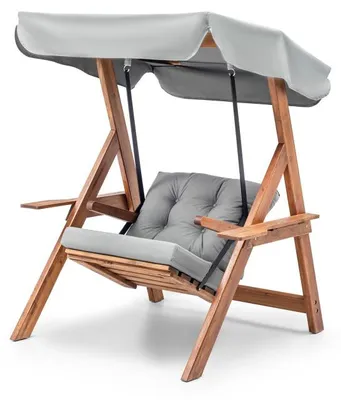 Image de Balancelle de jardin Fauteuil suspendu en bois de pin et polyester gris largeur 113 cm 1 place