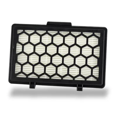 A product image of a black and white air filter.