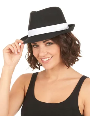 Immagine prodotto di Cappello da festa Trilby con nastro bianco e nero - Taglia unica