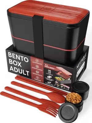 Produktbild von Umami Brotdose Bento-Lunchbox mit Holzdeckel, Fächern, Besteck und 2 Saucentöpfen