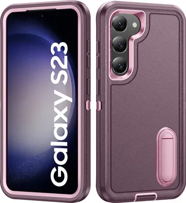 Immagine prodotto di Custodia per Samsung Galaxy S23 Custodia protettiva antiurto ibrida a tre strati con supporto Viola