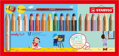 Produktbild von Aquarellfarbstift woody 18 ST Kartonetui 18 Stück/18 Farben m. Past. Packung mit 2 Stück