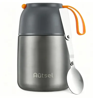 Immagine prodotto di Contenitore termico in acciaio inossidabile, capacità 500 ml, colore grigio, per mantenere il cibo caldo