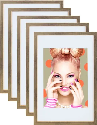 Produktbild von 3er 5er Set Holz Bilderrahmen Lifestyle Plexi Foto Rahmen Collage Wanddeko Poster S111 - Farbe: 5er Pack Gold | Format: 15x20