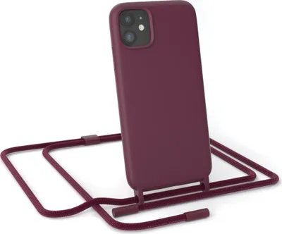 Produktbild von EAZY CASE Handykette Silikon Premium kompatibel mit Apple iPhone 11 Handyhülle mit Umhängeband, Handykordel mit Schutzhülle, Silikonhülle, Hülle mit Band, Kette für Smartphone, Beeren Rot