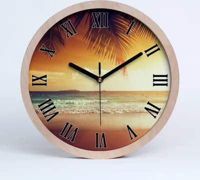 Produktbild von Holzuhr 25fi cm wanduhr - schwarze Spitzen - tropischer Strand