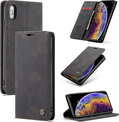 Produktbild von König Design Hülle kompatibel mit Apple iPhone X Kunstleder Handyhülle - Handy Case Schwarz