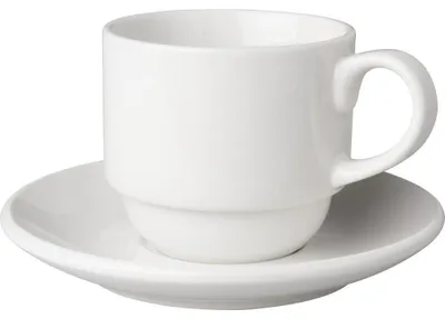 Produktbild von Mammoet Kaffeetassen Porzellan breite Untertasse 6 Stück weiß 20cl