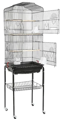 Produktbild von Vogelvoliere Vogelkäfig mit 4 Rollen und Ständer Wellensittichvogelkäfig kanarienvögelkäfig 46×35.3×150.6cm