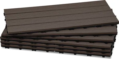 Produktbild von Clanmacy WPC 6x Holzfliesen Terrassenfliesen á 60 x 30 x 2.2 cm, Dunkelbraun, 1m² WPC Klickfliesen, Balkonfliesen wetterfest