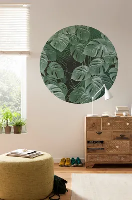 Produktbild von Komar Vlies Fototapete rund und selbstklebend "Novel Monstera" - Größe: 125 x 125 cm (Breite x Höhe) - 1 Stück