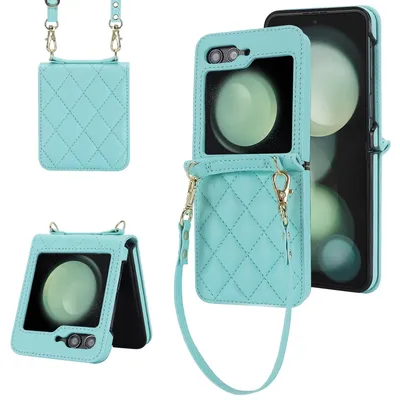 Immagine prodotto di Per Samsung Galaxy Z Flip7 FE / Flip6 5G Design Cover protettiva Struttura a rombi con cordini Azzurro