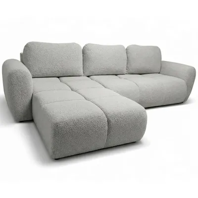 Produktbild von Ecksofa Agnello mit Schlaffunktion – Premium-Steppung, Bouclé-Stoff, Bettkasten | 290 × 185 cm | Links| HellGrau