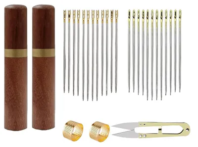 Produktbild von Selbstfädelnde Nähnadeln Set mit 72 Nadeln, 2 Fingerhüten und Schere, Metall