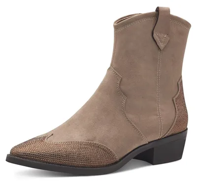 Image de Bottines à talons pointus style cowboy pour femmes, marque Marco Tozzi, couleur marron (taupe), taille 37 EU