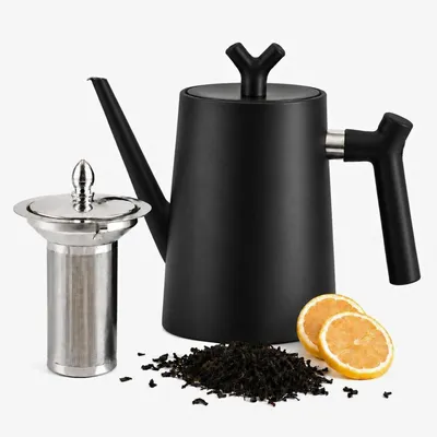 Produktbild von Teekanne mit Siebeinsatz 1,5 L Edelstahl Doppelwandig Schwarz