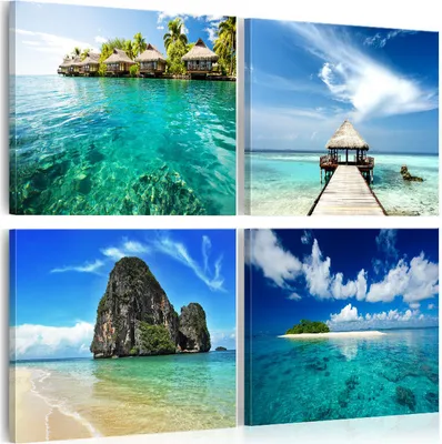Immagine prodotto di Murale moderno c-B-0048-b-i (60x60) - 4 pezzi Immagini Fotografia su tela non tessuta Foto Decorazione Arte Murale Stampa MARE ESTATE SABBIA SPIAGGIA ERAVENTO