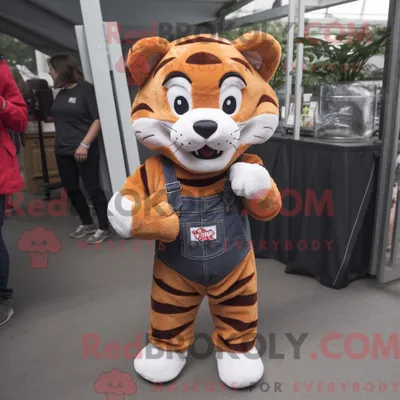 Produktbild von Tiger-Maskottchen-Kostüm REDBROKOLY mit Latzhose und Messenger-Tasche
